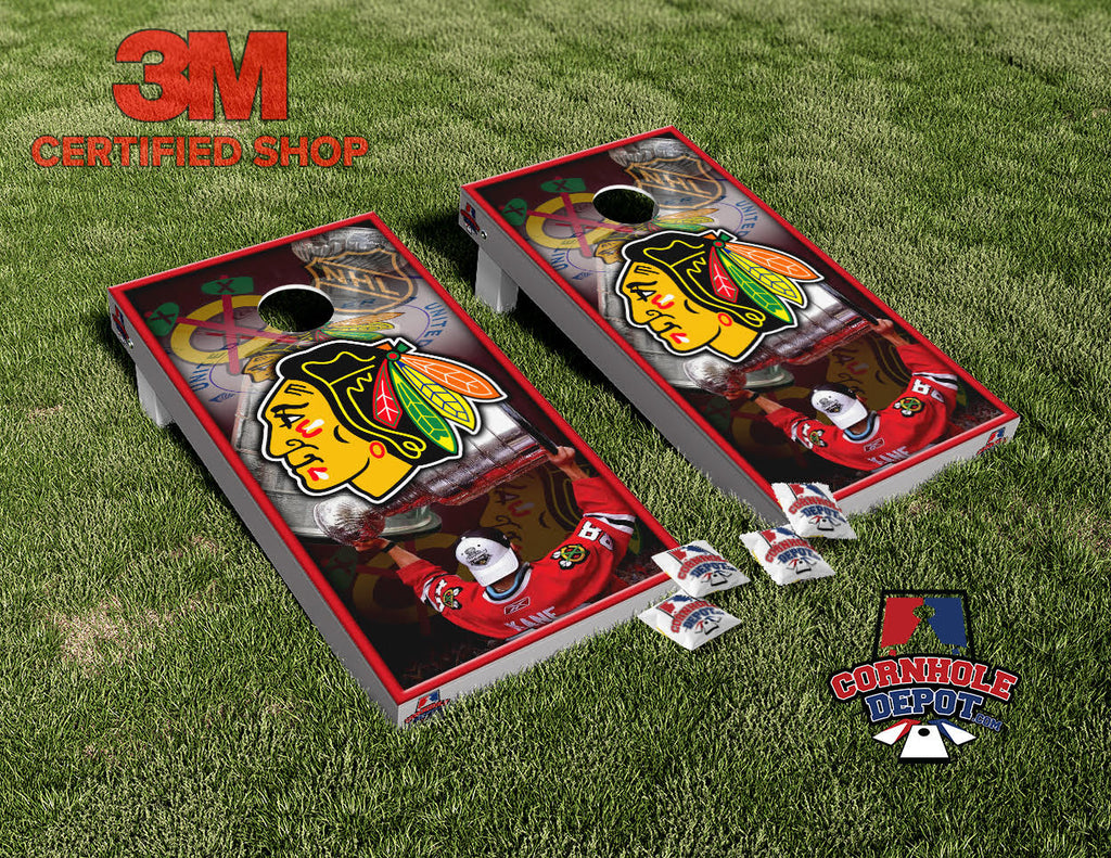 Chicago GO Blackhawks Cornhole Board Vinyl Wrap Laminated Sticker Set Decal