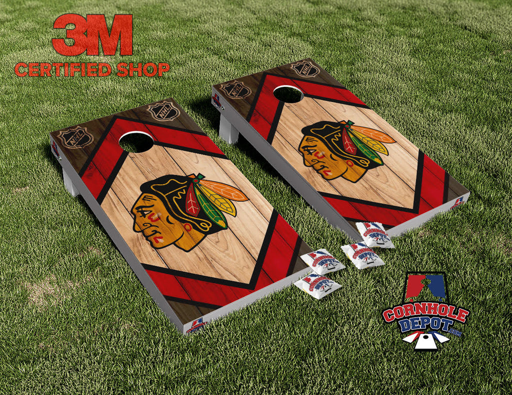 Chicago GO Blackhawks Washed Wood Cornhole Board Vinyl Wrap Laminated Sticker Set Decal