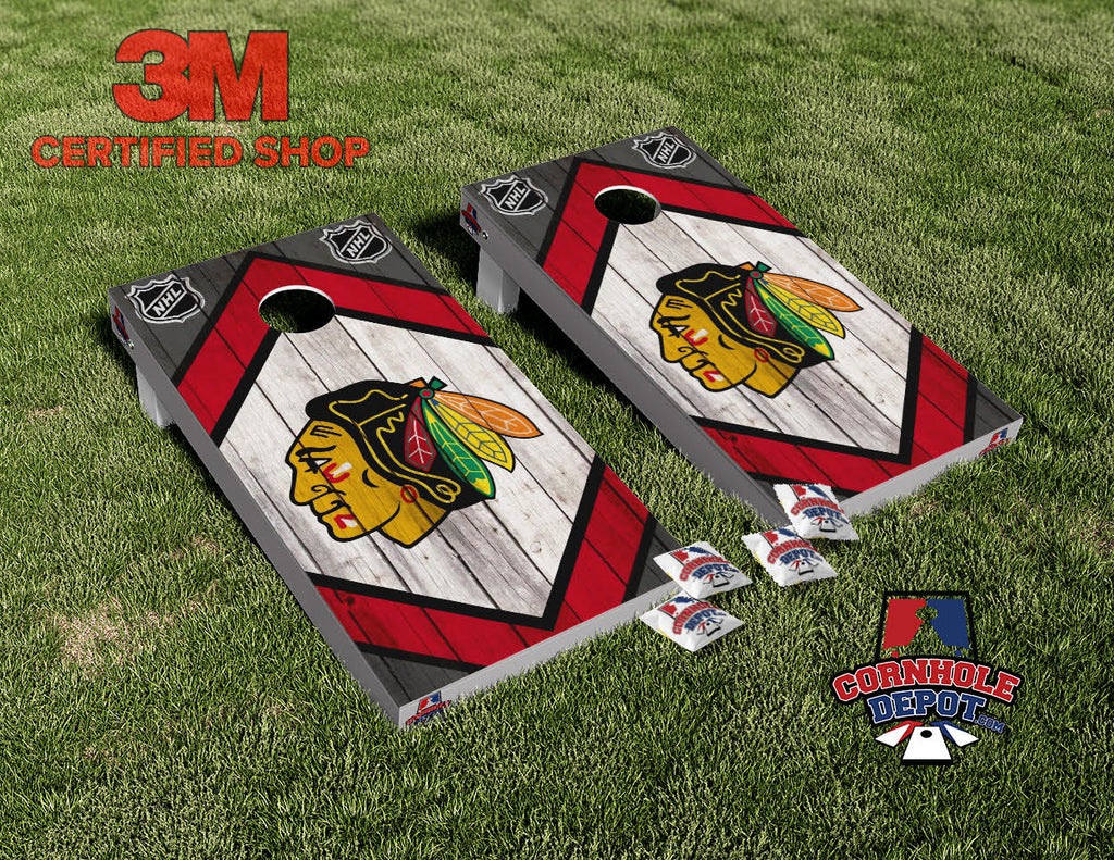 GO Chicago Blackhawks Washed Wood Cornhole Board Vinyl Wrap Laminated Sticker Set Decal
