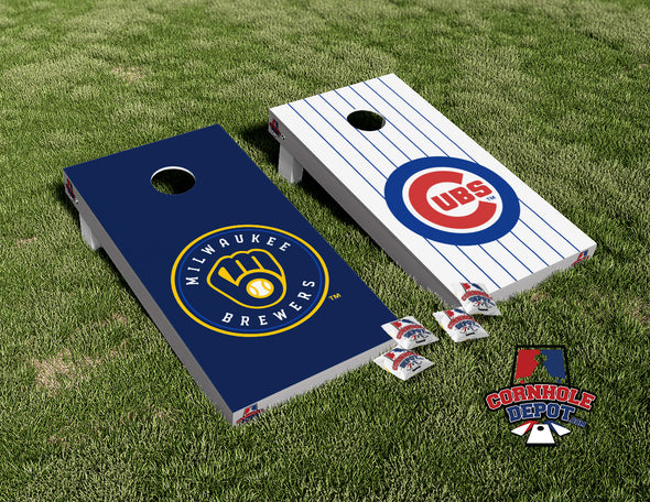 Cubs and Milwaukee Split Set Cornhole  Board Vinyl Wrap Skins Laminated Sticker Set Decal