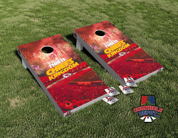 Kansas City Chiefs Kingdom Cornhole Board Vinyl Wrap Skins Laminated Sticker Set Decal
