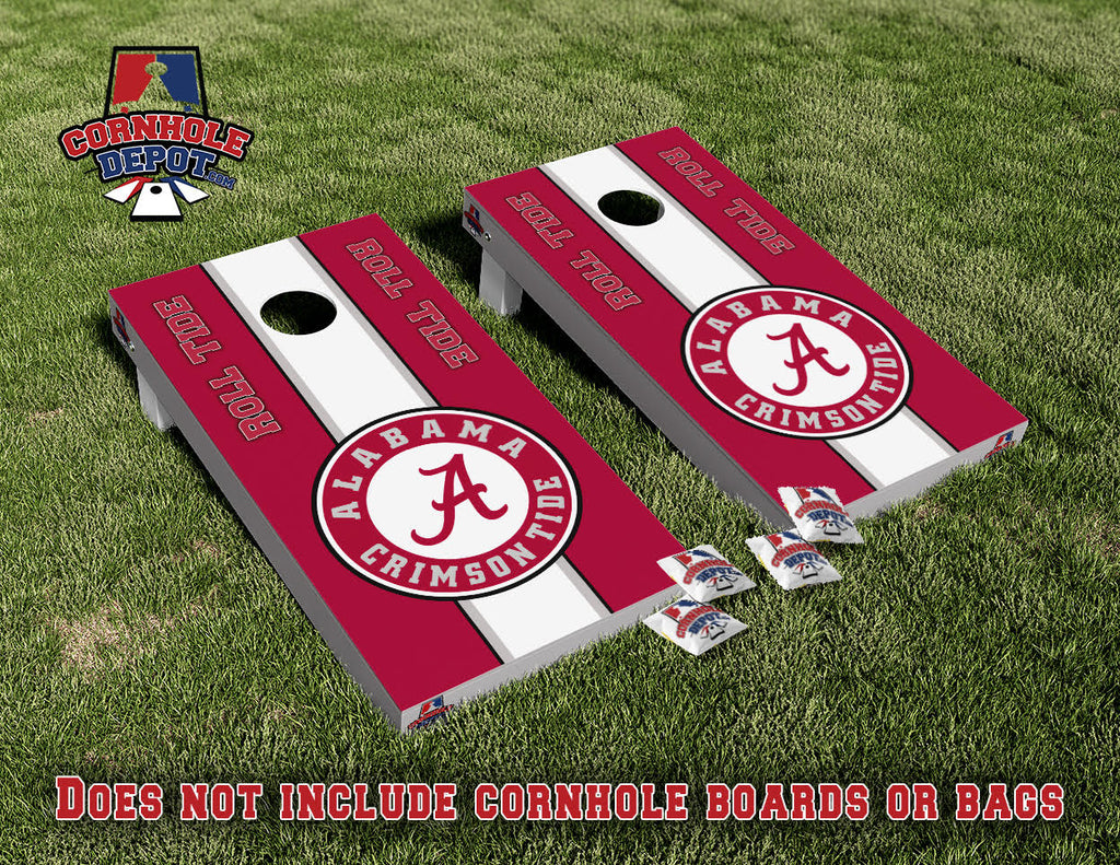Alabama Crimson Roll Tide Red Cornhole Board Vinyl Wrap Skins Laminated Sticker Set Decal
