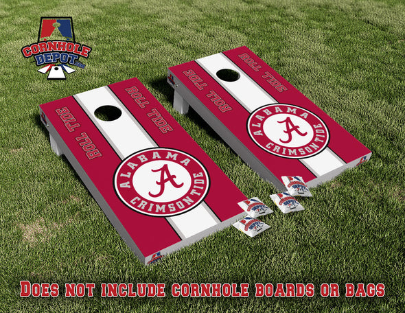 Alabama Crimson Roll Tide Red Cornhole Board Vinyl Wrap Skins Laminated Sticker Set Decal