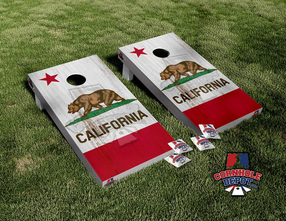California Flag Bear Cornhole  Board Vinyl Wrap Skins Laminated Sticker Set