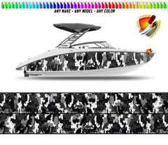 Camouflage Black White and Gray Graphic Vinyl Boat Wrap Fishing Pontoon  Sportsman Console Bowriders Watercraft etc.. Boat Wrap Decal