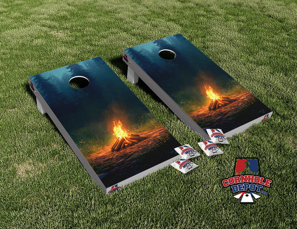 Campfire Camping Cornhole Board Vinyl Wrap Skins Laminated Sticker Set Decal