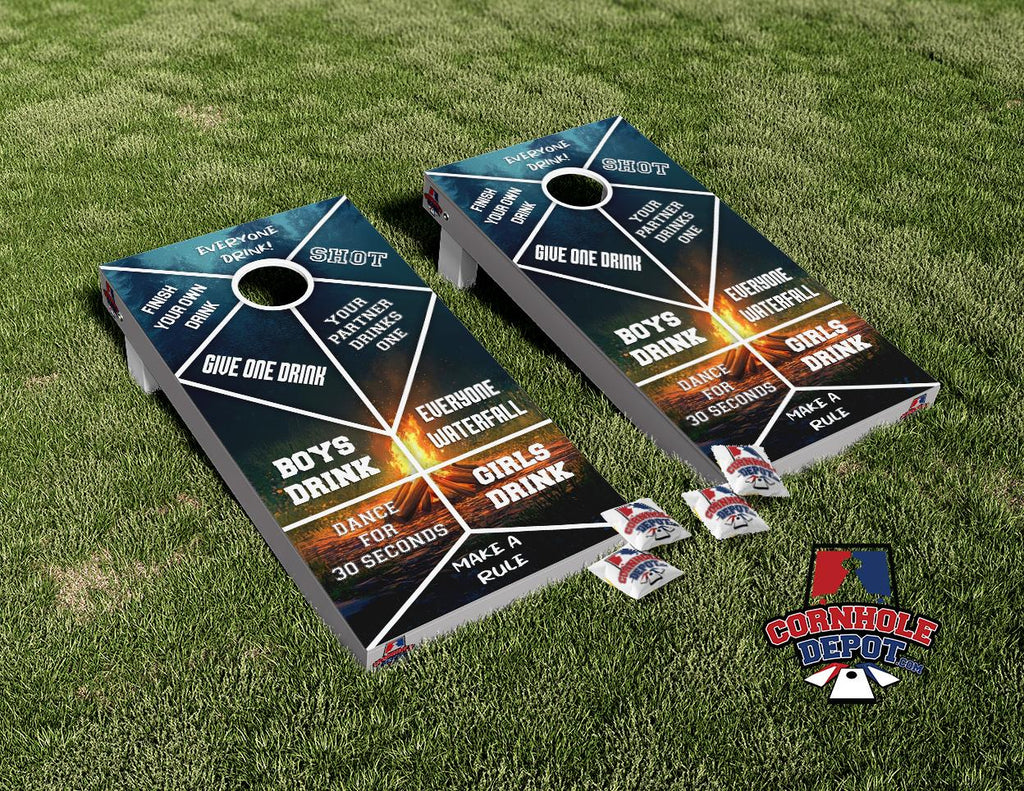 Campfire Camping Drinking Game Cornhole Board Vinyl Wrap Skins Laminated Sticker Set Decal
