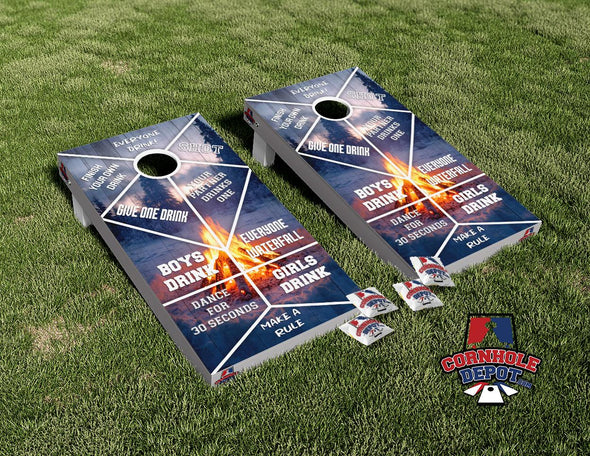 Campfire Snowy Drinking Game Cornhole Board Vinyl Wrap Skins Laminated Sticker Set Decal