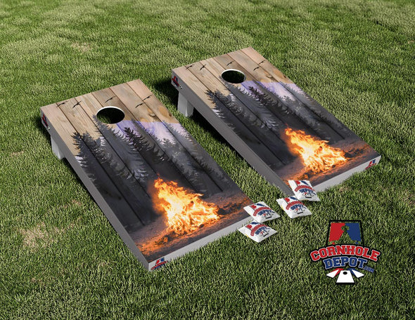 Campfire Wilderness Wood  Cornhole Board Vinyl Wrap Skins Laminated Sticker Set Decal