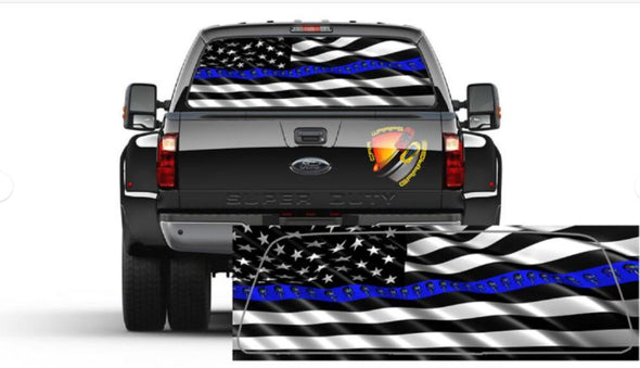 American Flag Thin Blue Line Punisher Rear Window Perforated Graphic Decal Trucks Cars RV SUV Campers