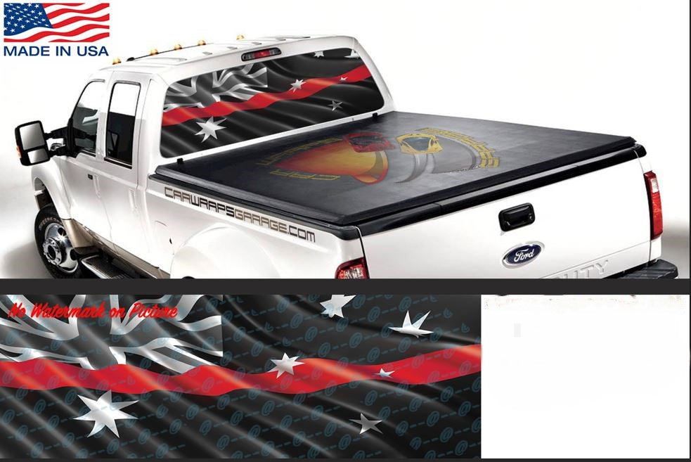 Australian Flag Black and White Thin Red Line Firefighter Rear Window Graphic Decal Trucks Cars Campers SUV RV