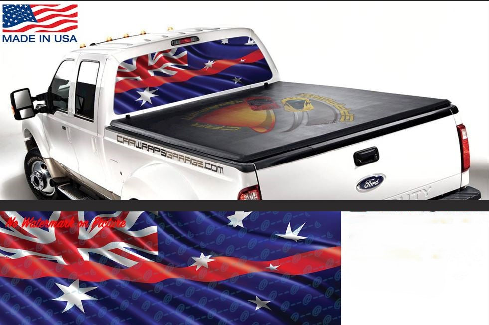 Australian Flag Red Thin Line Firefighter Rear Window Perforated Graphic Decal Trucks Cars Campers SUV RV