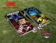 Carolina Panthers, Appstate, Cowboys and MSU Mashup House Divided Cornhole Board Vinyl Wrap Skins Laminated Sticker Set Decal