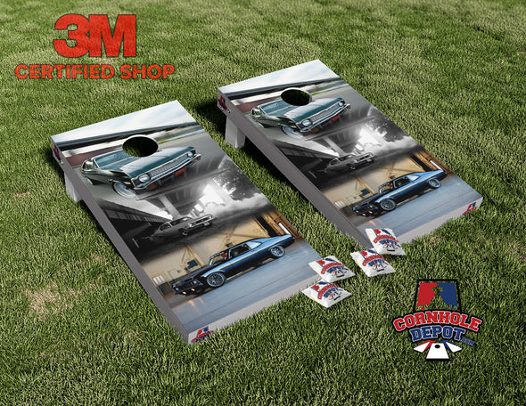 Cars Chevy Vintage Cornhole Board Vinyl Wrap Skins Laminated Sticker Set Decal