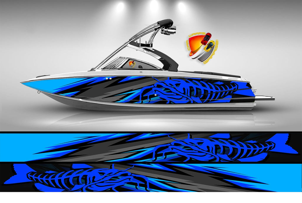 Catfish Blue  Graphic Vinyl Boat Wrap  Fishing Pontoon Sportsman Decal Sea Water etc.. Boat Wrap Decal