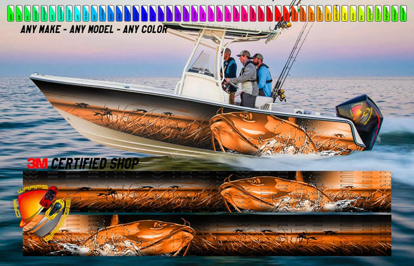 Catfish Freshwater Orange Graphic Boat Vinyl Wrap Fishing Pontoon Sea Water Sports Watercraft etc.. Boat Wrap Decal