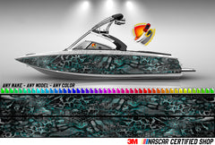 Chameleon Camo Teal Graphic Boat Vinyl Wrap Fishing Pontoon Sea Doo Water Sports Watercraft etc.. Boat Wrap Decal