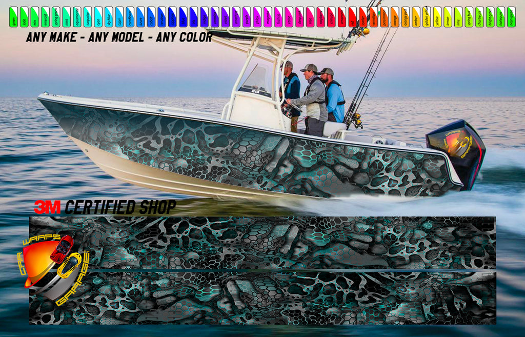 camo fishing lure wraps Chameleon Camo Teal Graphic Boat Vinyl Wrap Fishing Pontoon Sea Doo Wa – We Print Vinyl Wraps LLC