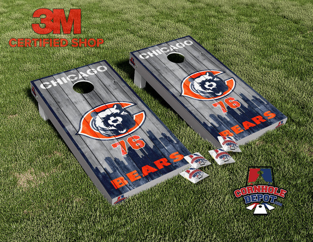 Chicago Bears Skyline Washed Cornhole Board Vinyl Wrap Skins Laminated Sticker Set Decal