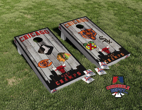 Chicago  Cornhole  Board Vinyl Wrap Skins Laminated Sticker Set Decal