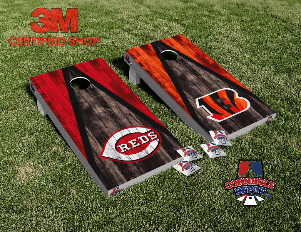 Cincinnati Bengals Tiger and Reds Split Set Cornhole Board Vinyl Wrap Skins Laminated Sticker Set Decal