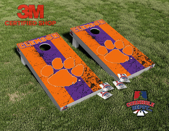 Clemson Tigers Paw Splattered Cornhole Board Vinyl Wrap Skins Laminated Sticker Set  Decal