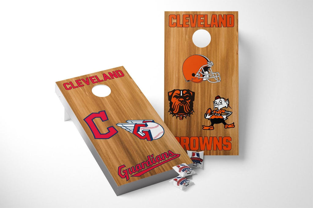 Cleveland Browns and Guardians Split Set Cornhole Board Vinyl Wrap Laminated Sticker Set