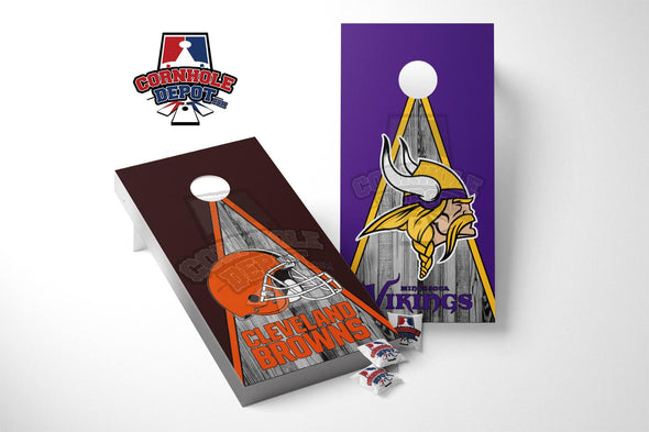 Vikings Minnesota and Cleveland Browns Split Set Cornhole Board Vinyl Wrap Laminated Sticker Set Decal
