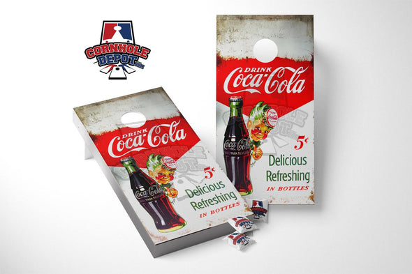 Coca Cola Refreshing Coke 5 Cent Cornhole Board Vinyl Wrap Skins Laminated Sticker Set