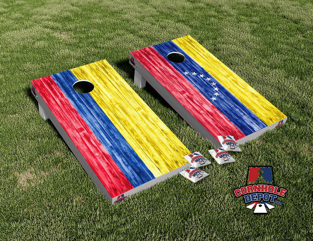 Colombia and Venezuela Flag Washed Cornhole Board Vinyl Wrap Laminated Sticker Decal Set