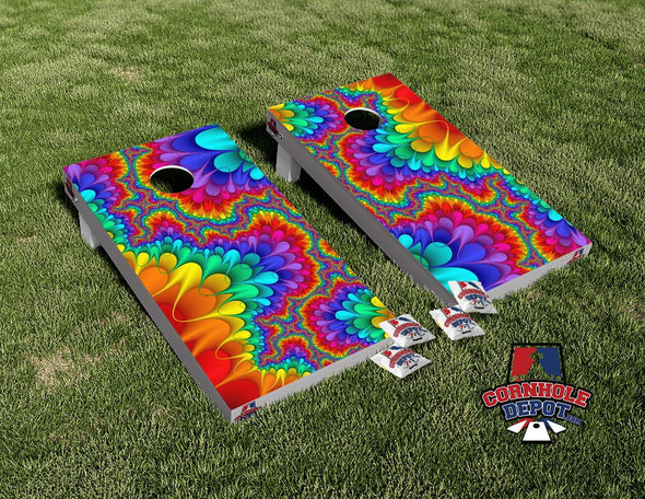 Colorful Hippie Retro Flowers Cornhole Board Vinyl Wrap Skins Laminated Sticker Set Decal