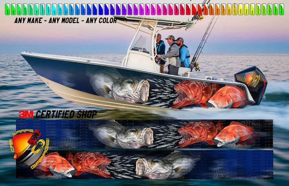 Coral Trout Barramundi and Emperor Fish Graphic Boat Vinyl Wrap Fishing Pontoon Sea Water Sports Watercraft etc.. Boat Wrap Decal