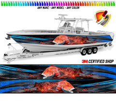 Coral Trout and Emperor Fish Blue Graphic Boat Vinyl Wrap Fishing Pontoon Sea Water Sports Watercraft etc.. Boat Wrap Decal