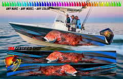 Coral Trout and Emperor Fish Blue Graphic Boat Vinyl Wrap Fishing Pontoon Sea Water Sports Watercraft etc.. Boat Wrap Decal