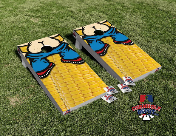 Corn on the Cob Pooper Cornhole Board Vinyl Wrap Skins Laminated Sticker Set Decal