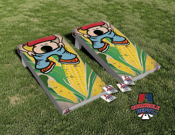 Corn on the Cob Vintage Pooper Cornhole Board Vinyl Wrap Skins Laminated Sticker Set Decal