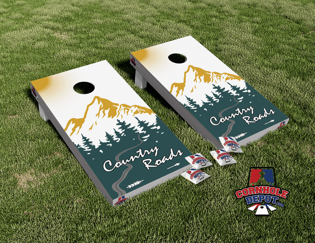 Country Roads Mountains Cornhole Board Vinyl Wrap Skins Laminated Sticker Set Decal
