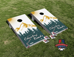 Country Roads Mountains Cornhole Board Vinyl Wrap Skins Laminated Sticker Set Decal