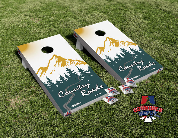 Country Roads Mountains Cornhole Board Vinyl Wrap Skins Laminated Sticker Set Decal