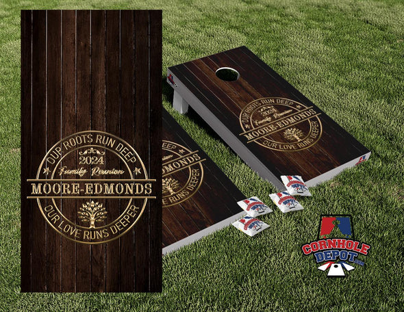 Custom Personalized Family Reunion  Dark Wood Cornhole Board Vinyl Wrap Skins Laminated Sticker Decal Set Anniversary Wedding Gifts