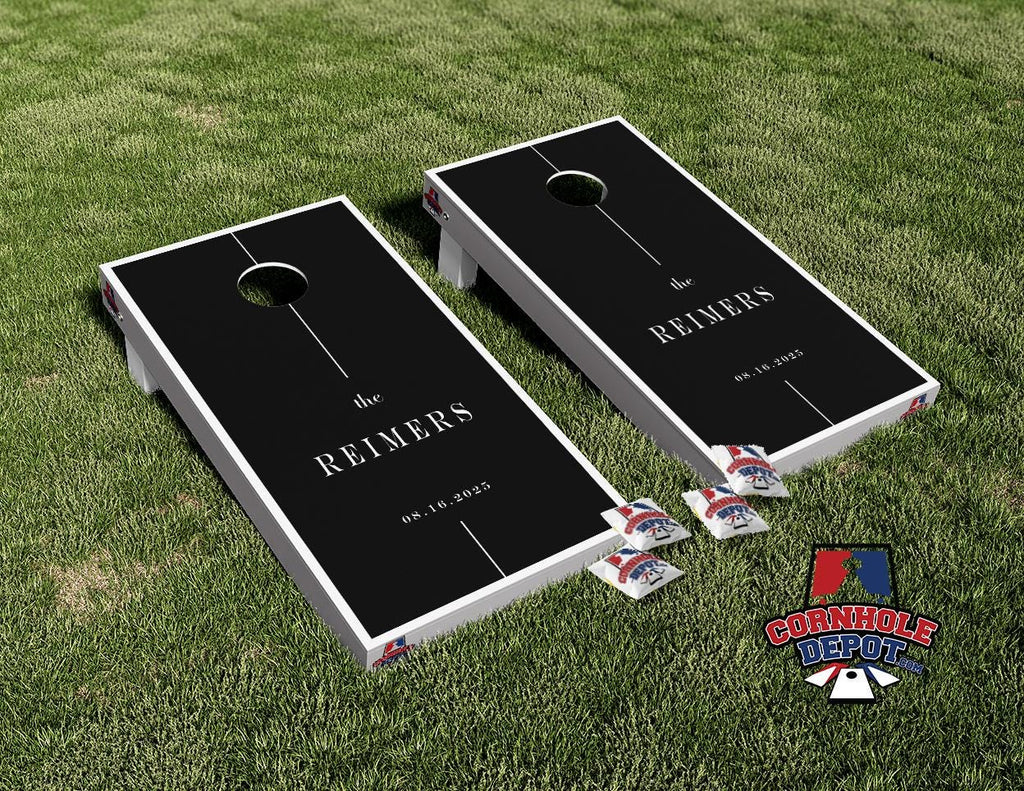 Custom Personalized Name Black White Border Cornhole Board Vinyl Wrap Laminated Sticker Decal Set Wedding, Anniversary, Gifts