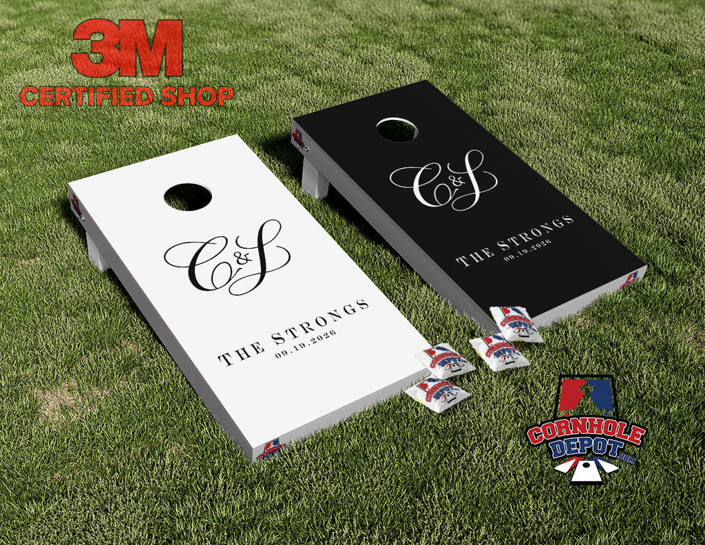 Custom Personalized Name White and Black Cornhole Board Vinyl Wrap Laminated Sticker Decal Set Gifts