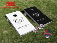 Custom Personalized Name White and Black Cornhole Board Vinyl Wrap Laminated Sticker Decal Set Gifts