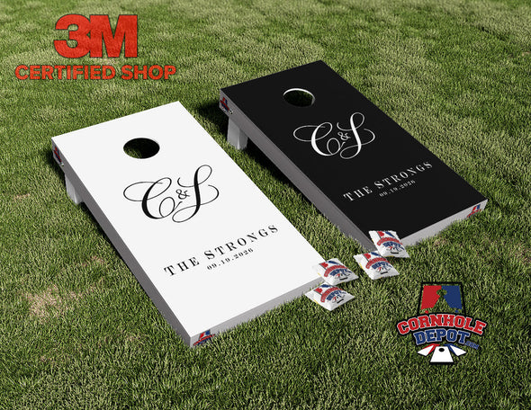 Custom Personalized Name White and Black Cornhole Board Vinyl Wrap Laminated Sticker Decal Set Gifts