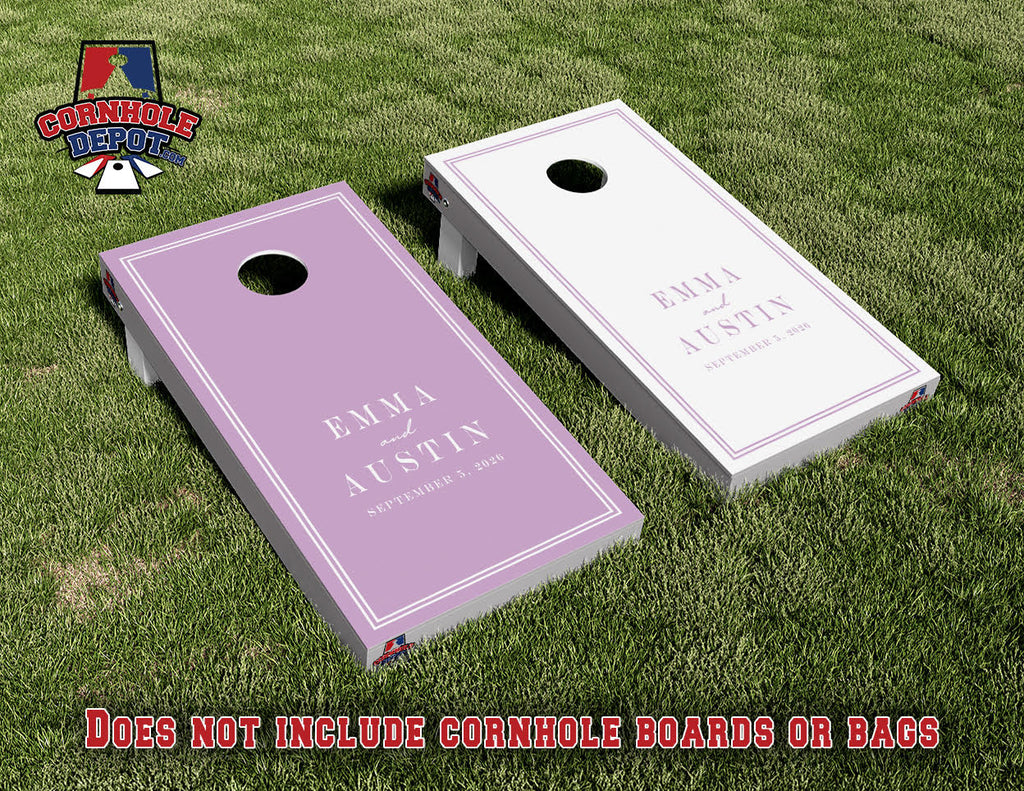 Custom Personalized Name Elegant Lavender and White Cornhole Board Vinyl Wrap Skins Laminated Sticker Set Decal Anniversary Wedding Gifts