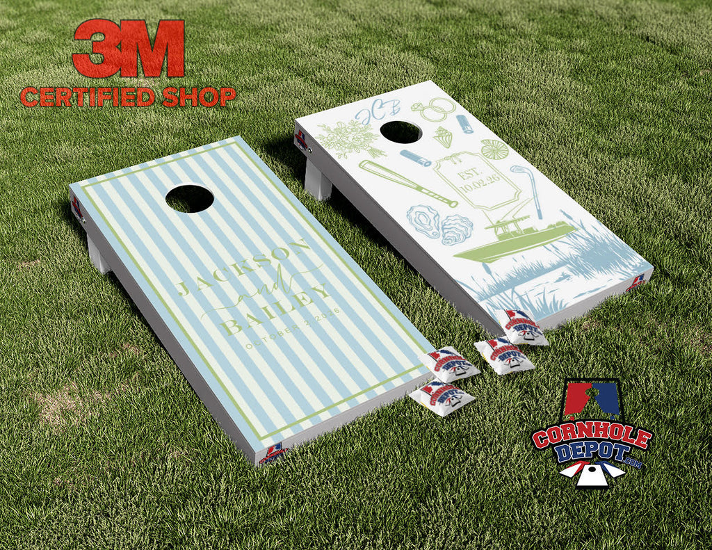 Custom Personalized Name Striped Cornhole Board Vinyl Wrap Laminated Sticker Decal Set Anniversary Wedding Gifts