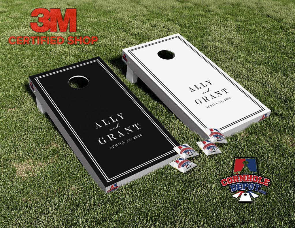 Custom Personalized Name White and Black Cornhole Board Vinyl Wrap Laminated Sticker Decal Set Gifts