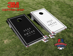 Custom Personalized Name White and Black Cornhole Board Vinyl Wrap Laminated Sticker Decal Set Gifts