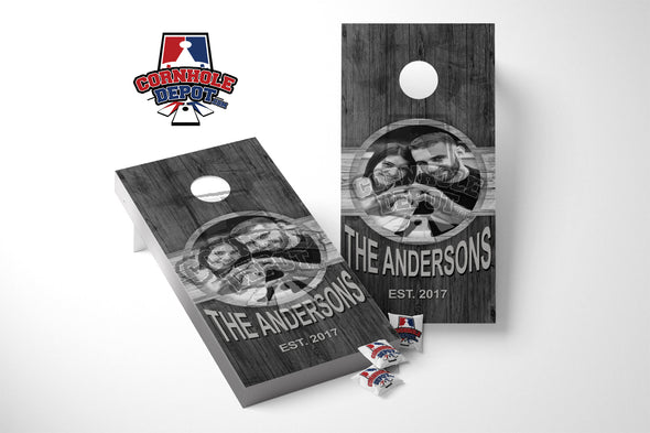 Custom Personalized Name and Photo Black and White Cornhole Board Vinyl Wrap Laminated Sticker Decal Set Anniversary Family Reunion Wedding Gifts