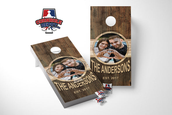 Custom Personalized Name and Photo Wood Color Cornhole Board Vinyl Wrap Laminated Sticker Decal Set Anniversary Family Reunion Wedding Gifts